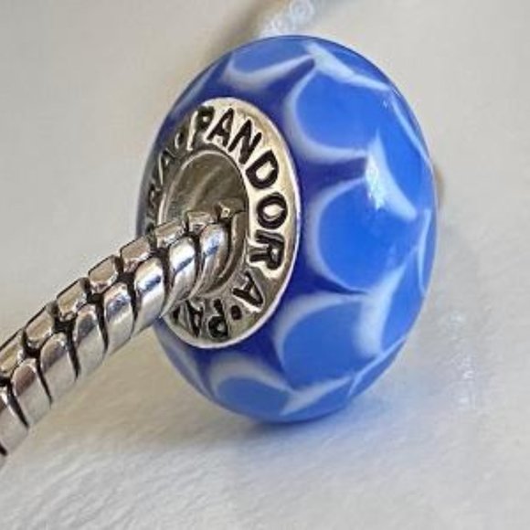 Pandora Jewelry - PANDORA Silver 925 ALE Murano Glass Screw Core Stacked Petals Blue Bead